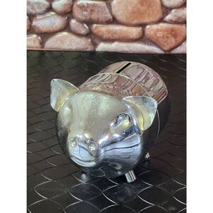 Vintage Metal Piggy Bank Silver Tone Retro Mid Century
